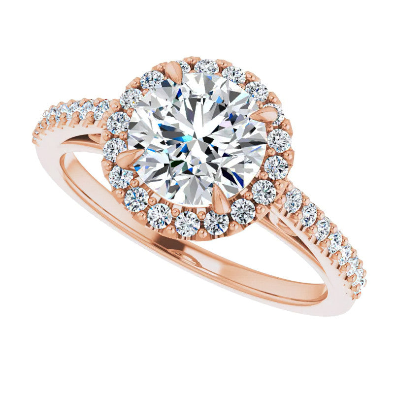 Round Petite Halo Engagement Ring with Scroll Accent
