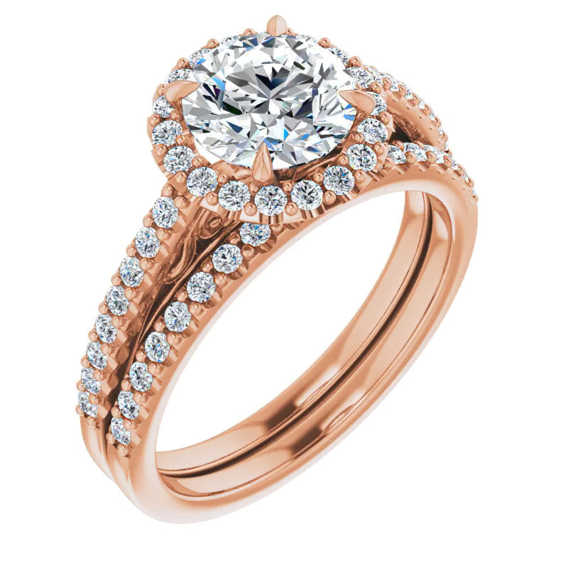 Round Petite Halo Engagement Ring with Scroll Accent