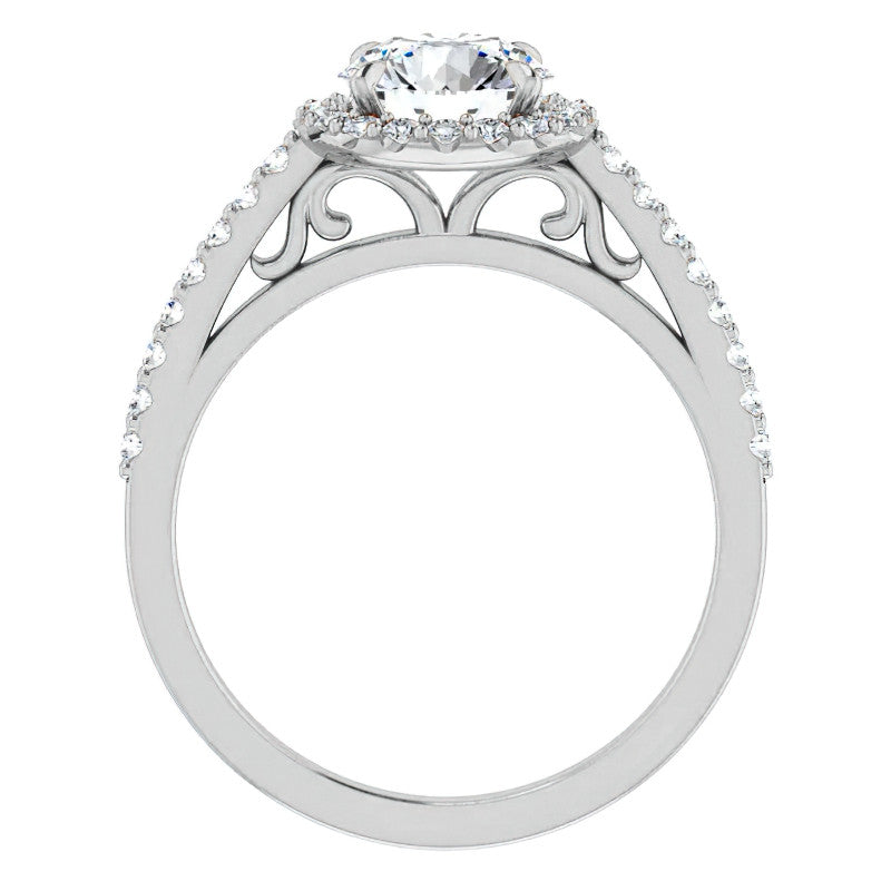 Round Petite Halo Engagement Ring with Scroll Accent