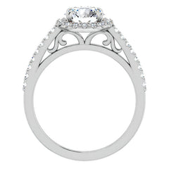 Round Petite Halo Engagement Ring with Scroll Accent