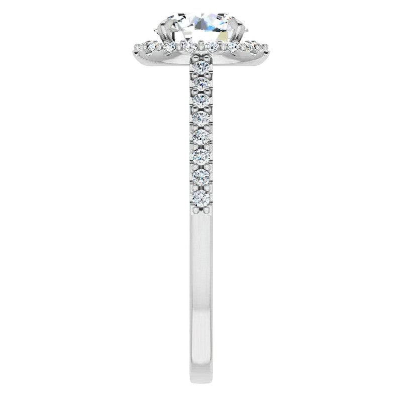 Round Petite Halo Engagement Ring with Scroll Accent