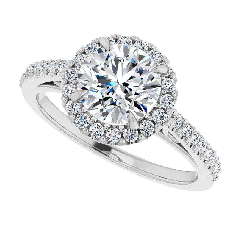 Round Petite Halo Engagement Ring with Scroll Accent