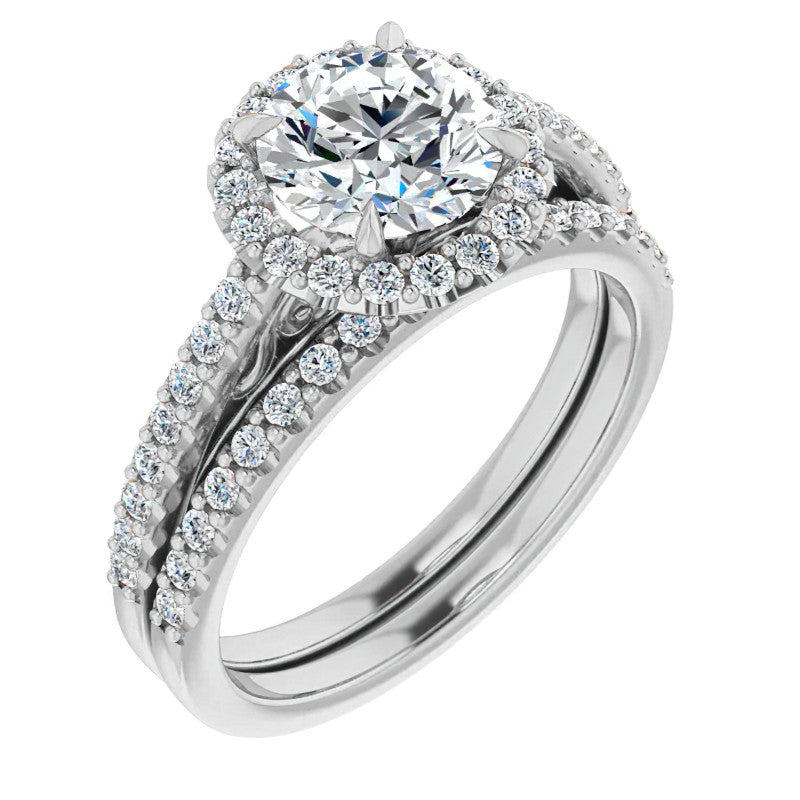 Round Petite Halo Engagement Ring with Scroll Accent