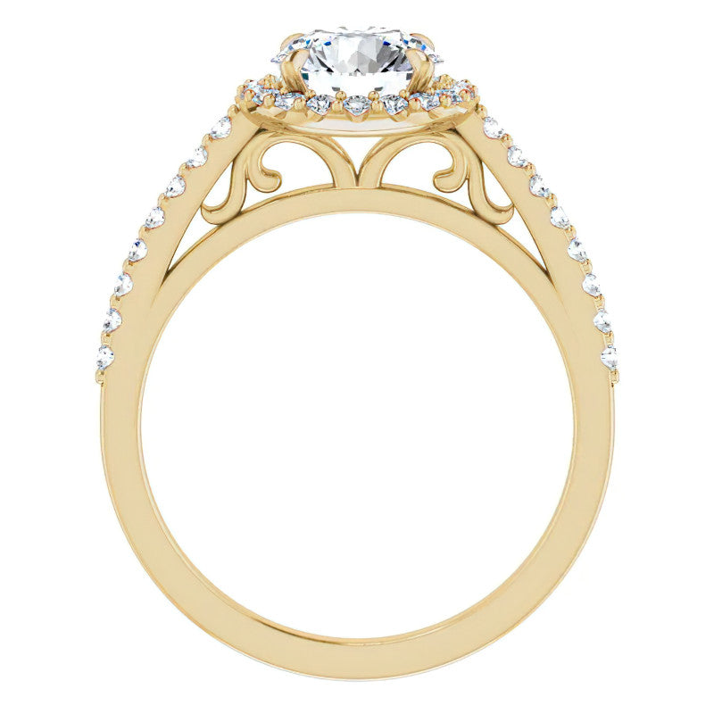 Round Petite Halo Engagement Ring with Scroll Accent