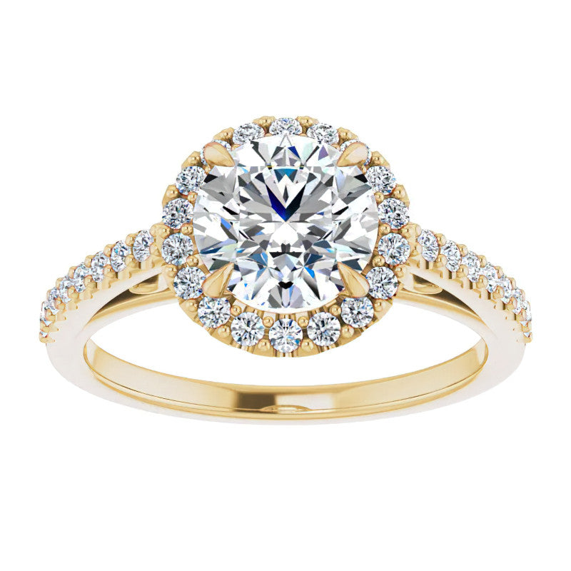 Round Petite Halo Engagement Ring with Scroll Accent