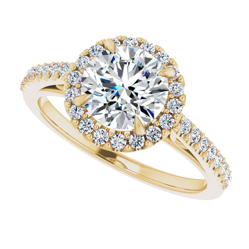 Round Petite Halo Engagement Ring with Scroll Accent