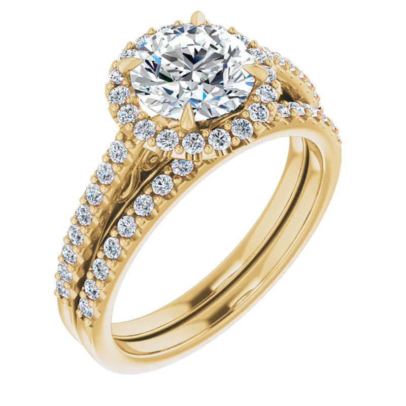 Round Petite Halo Engagement Ring with Scroll Accent