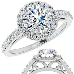 Round Petite Halo Engagement Ring with Scroll Accent