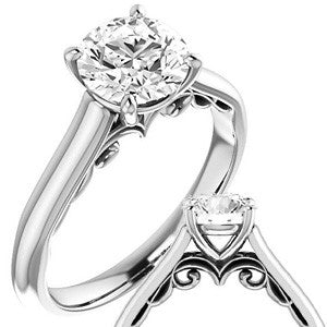 Round Scroll Accented Solitaire Engagement Ring