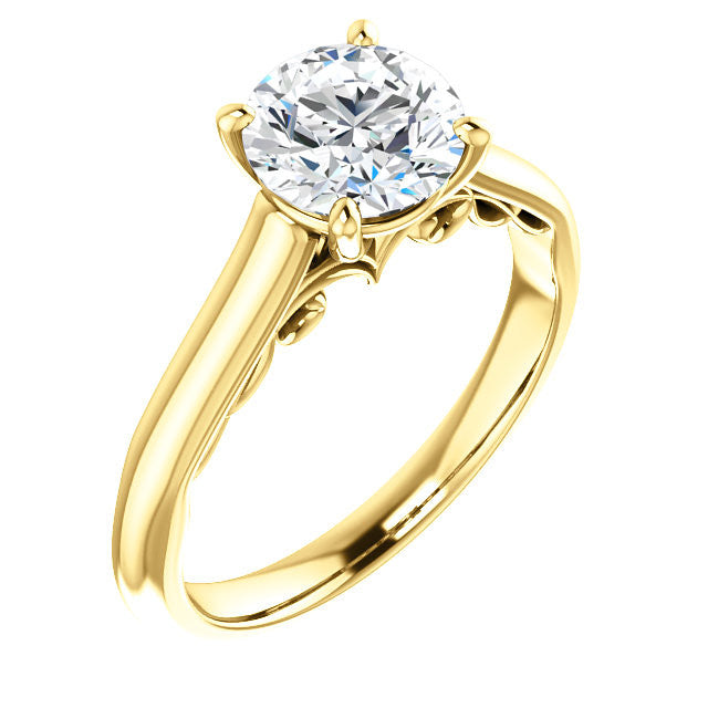 Round Scroll Accented Solitaire Engagement Ring
