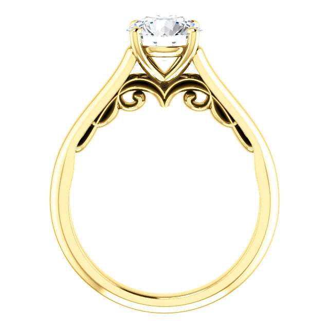 Round Scroll Accented Solitaire Engagement Ring