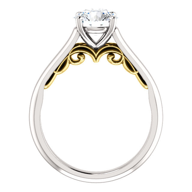 Round Scroll Accented Solitaire Engagement Ring
