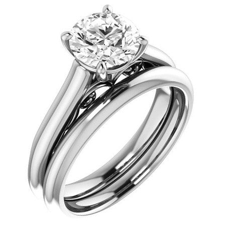 Round Scroll Accented Solitaire Engagement Ring