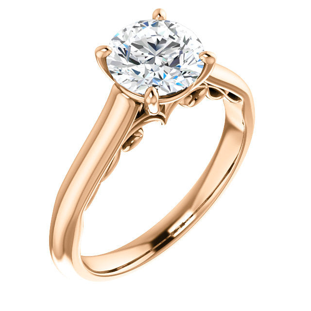 Round Scroll Accented Solitaire Engagement Ring