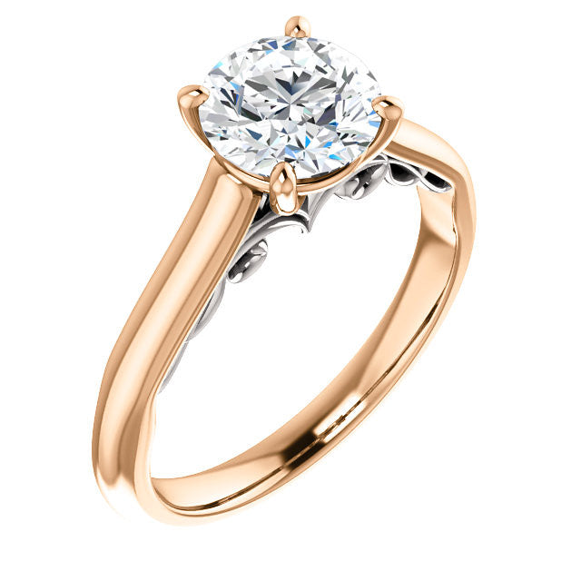 Round Scroll Accented Solitaire Engagement Ring