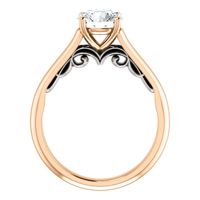Round Scroll Accented Solitaire Engagement Ring