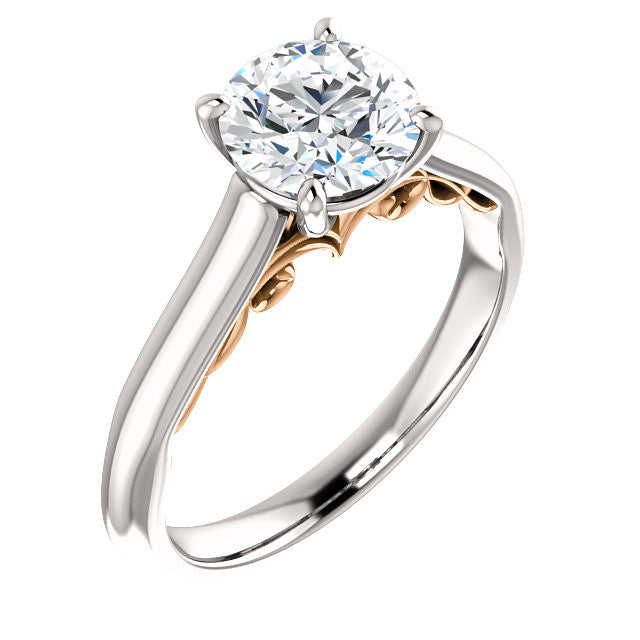Round Scroll Accented Solitaire Engagement Ring