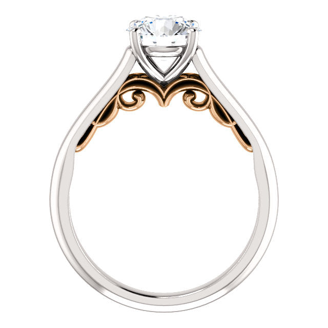 Round Scroll Accented Solitaire Engagement Ring