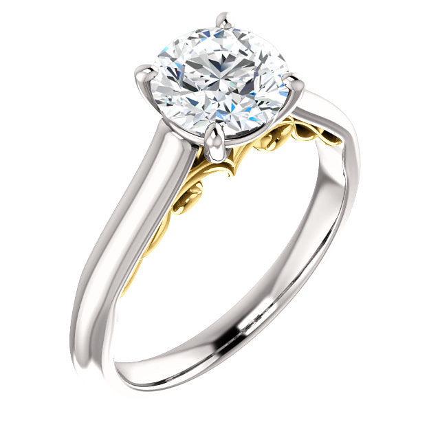 Round Scroll Accented Solitaire Engagement Ring