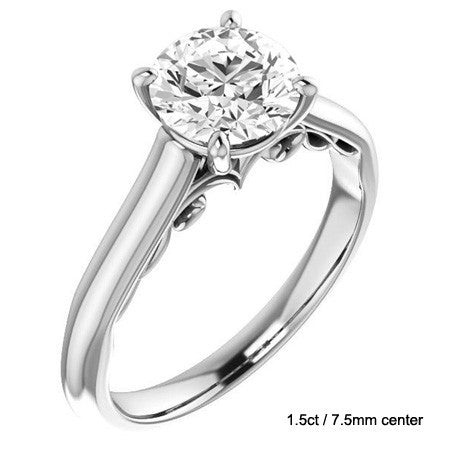 Round Scroll Accented Solitaire Engagement Ring
