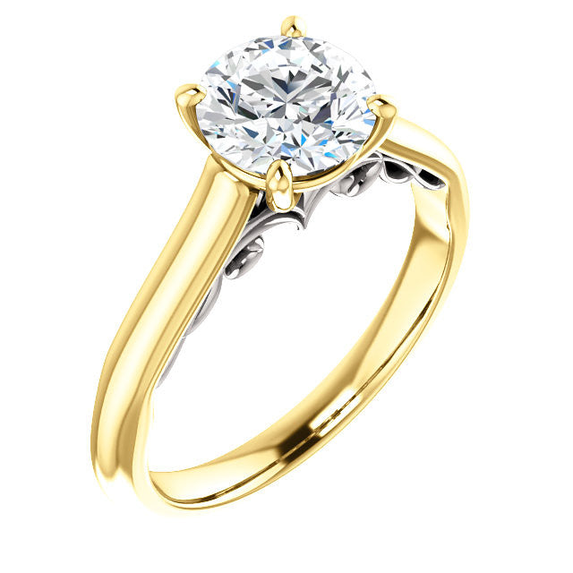 Round Scroll Accented Solitaire Engagement Ring