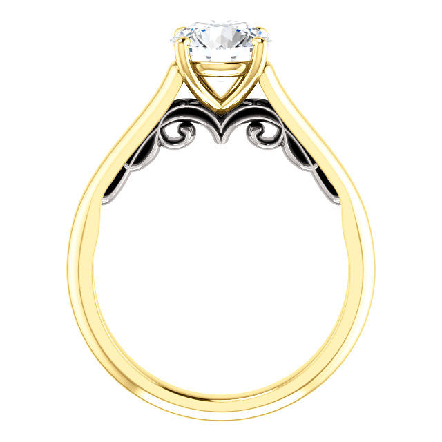 Round Scroll Accented Solitaire Engagement Ring