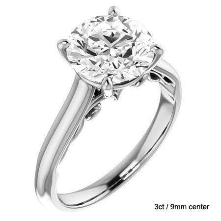 Round Scroll Accented Solitaire Engagement Ring