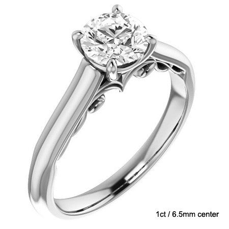 Round Scroll Accented Solitaire Engagement Ring