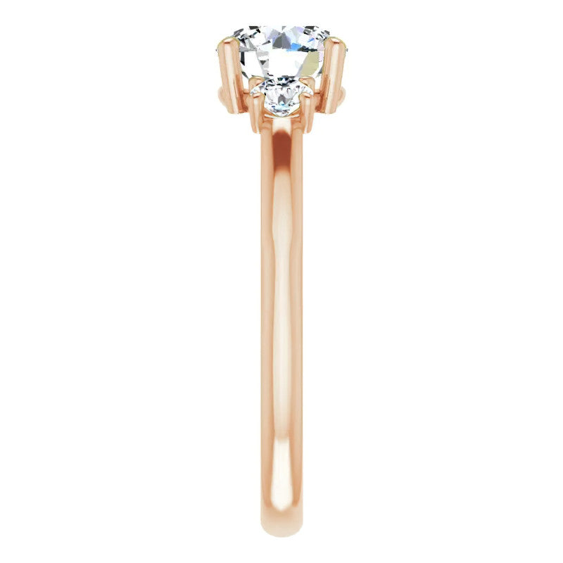 Round Three-Stone Engagement Ring with Scroll Accent
