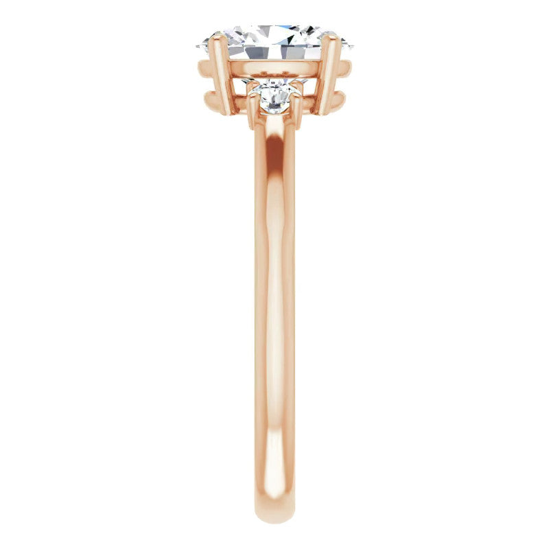 Oval Three-Stone Engagement Ring with Scroll Accent