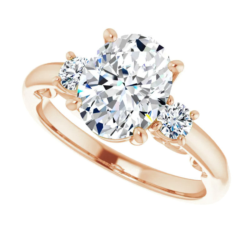 Oval Three-Stone Engagement Ring with Scroll Accent