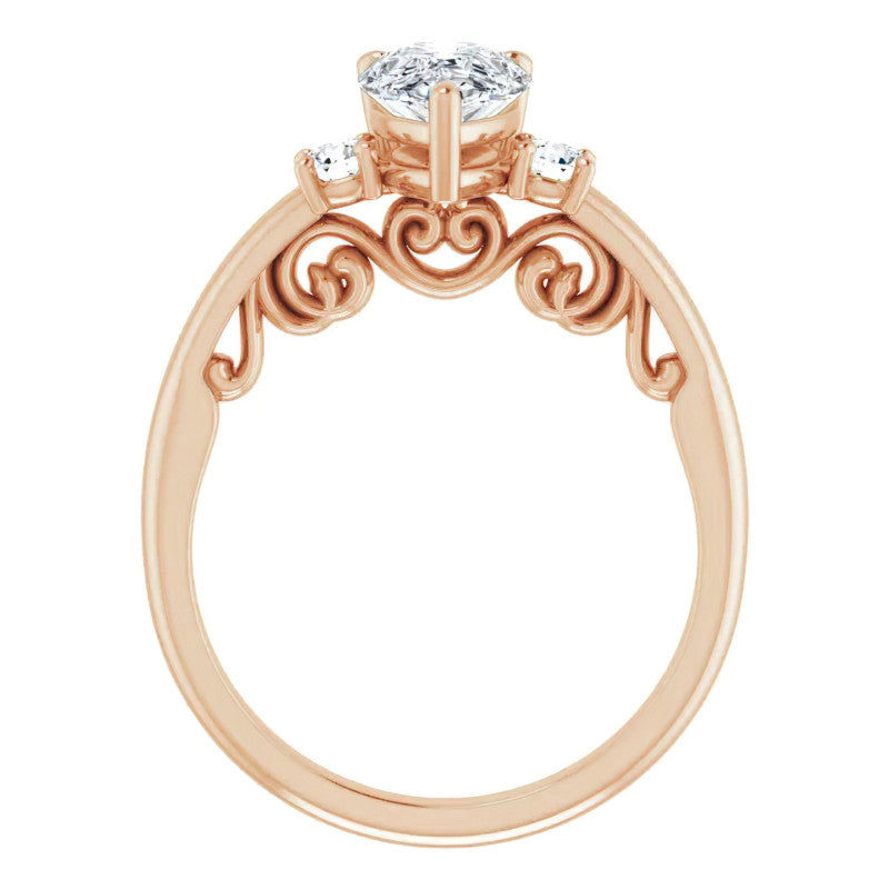 Pear Three-Stone Engagement Ring with Scroll Accent