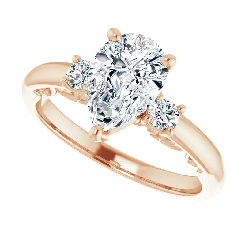 Pear Three-Stone Engagement Ring with Scroll Accent