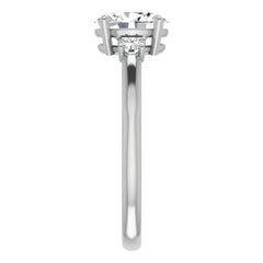 Oval Three-Stone Engagement Ring with Scroll Accent