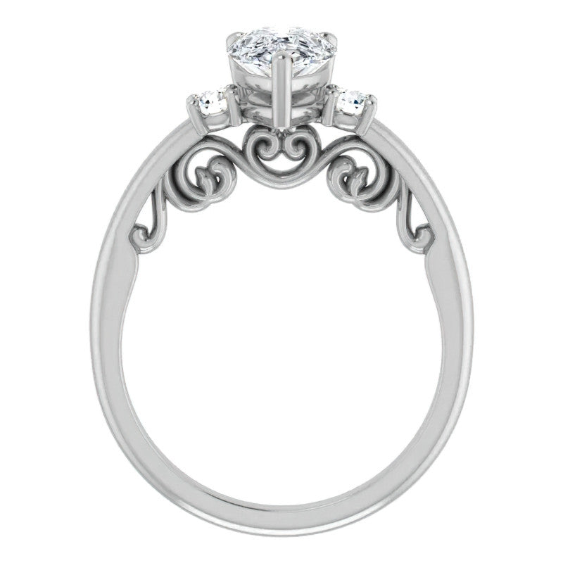 Pear Three-Stone Engagement Ring with Scroll Accent