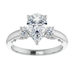 Pear Three-Stone Engagement Ring with Scroll Accent