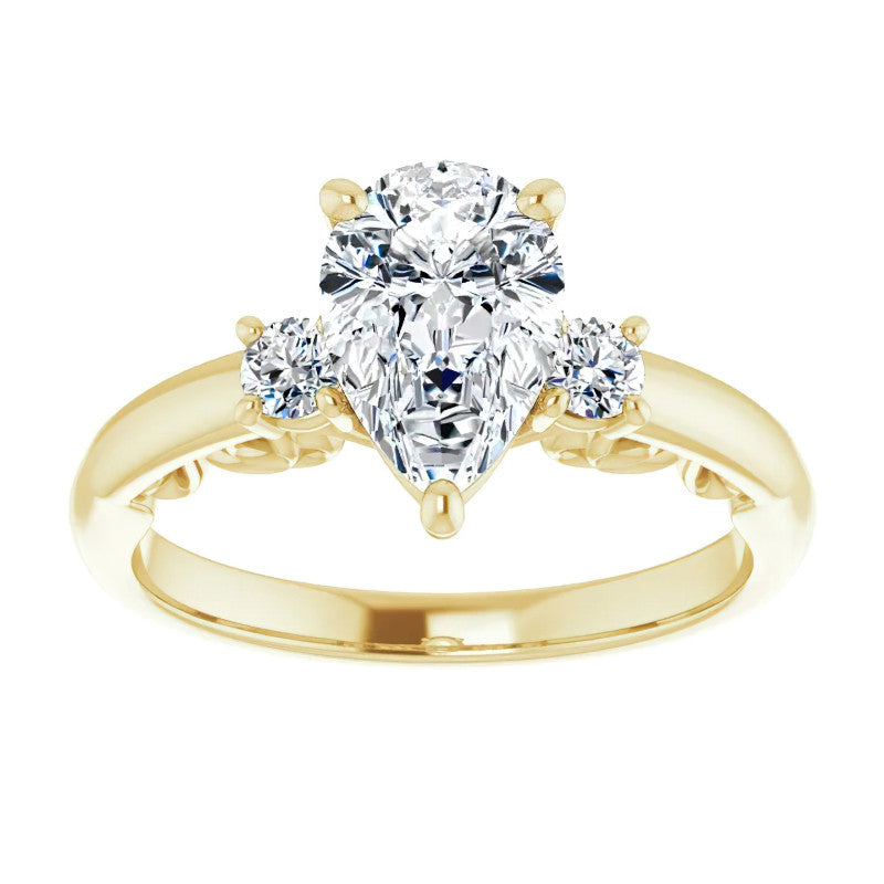 Pear Three-Stone Engagement Ring with Scroll Accent