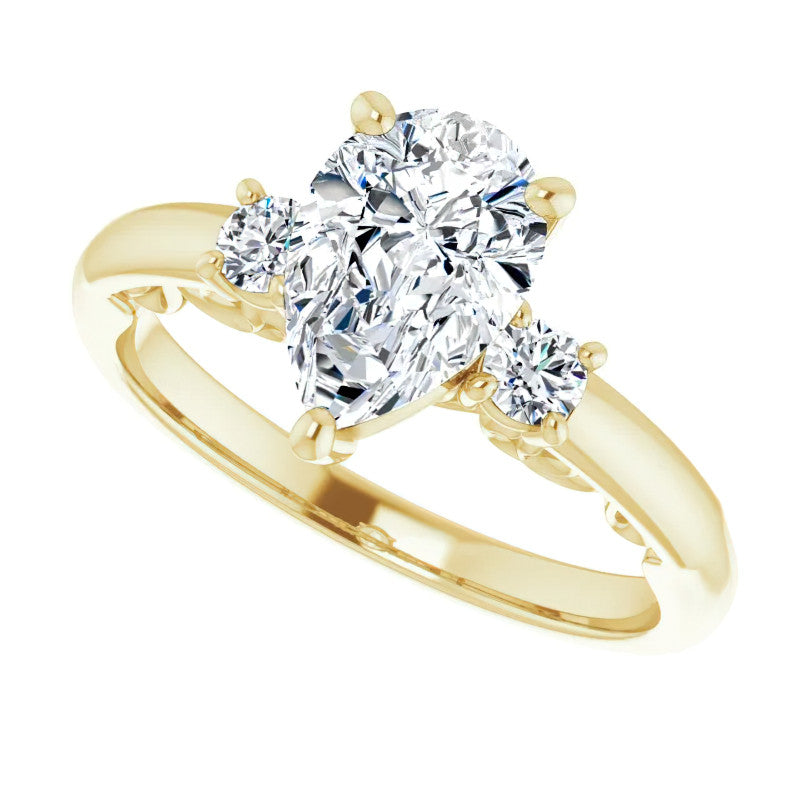 Pear Three-Stone Engagement Ring with Scroll Accent