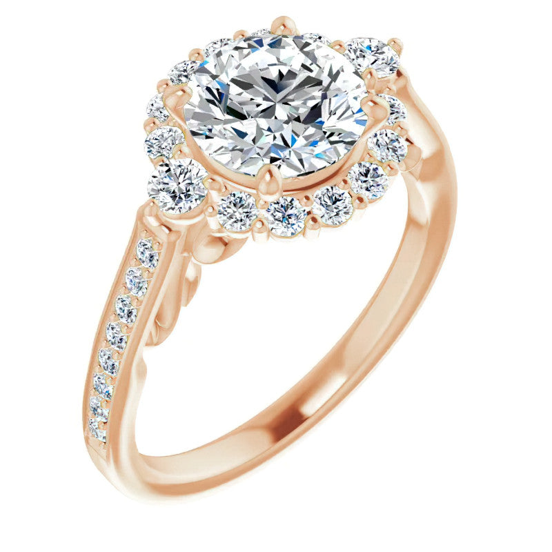 Round Scroll Halo Engagement Ring with Surprise Diamonds