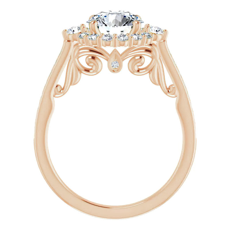 Round Scroll Halo Engagement Ring with Surprise Diamonds