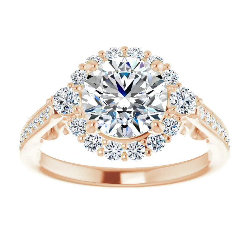 Round Scroll Halo Engagement Ring with Surprise Diamonds