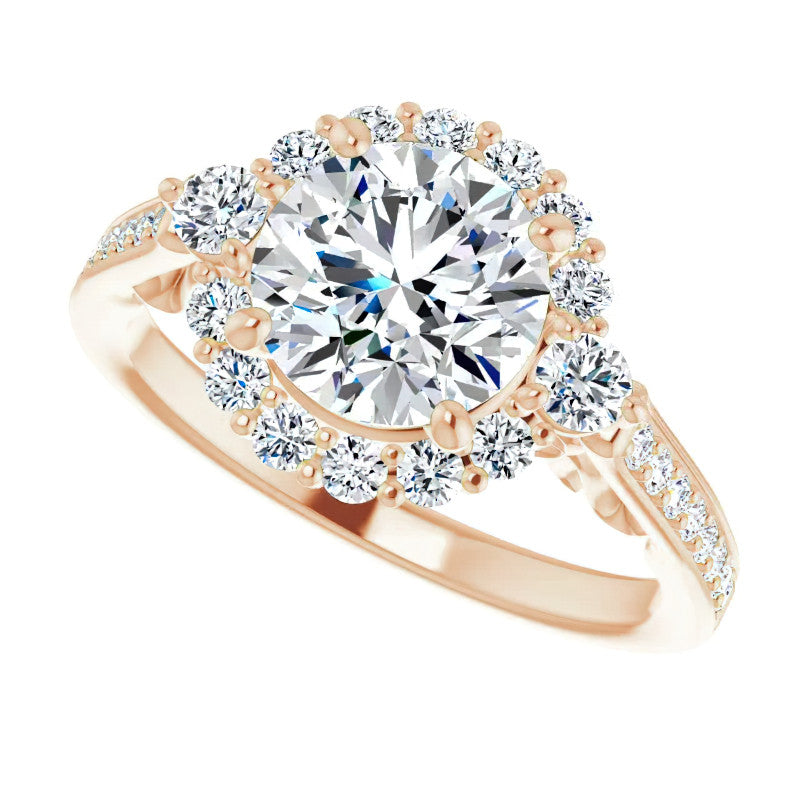 Round Scroll Halo Engagement Ring with Surprise Diamonds