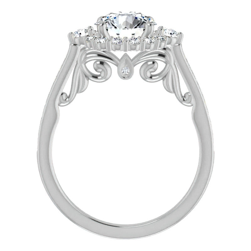 Round Scroll Halo Engagement Ring with Surprise Diamonds