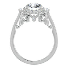Round Scroll Halo Engagement Ring with Surprise Diamonds