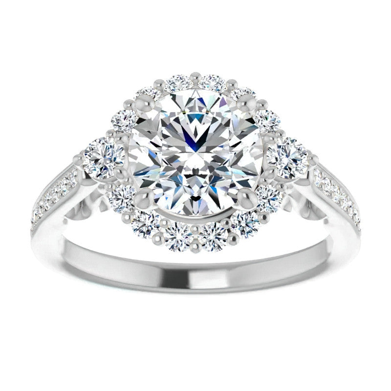 Round Scroll Halo Engagement Ring with Surprise Diamonds