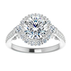 Round Scroll Halo Engagement Ring with Surprise Diamonds