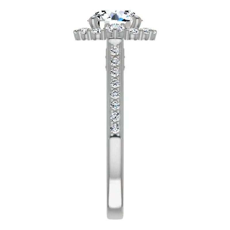 Round Scroll Halo Engagement Ring with Surprise Diamonds