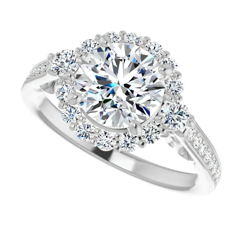 Round Scroll Halo Engagement Ring with Surprise Diamonds
