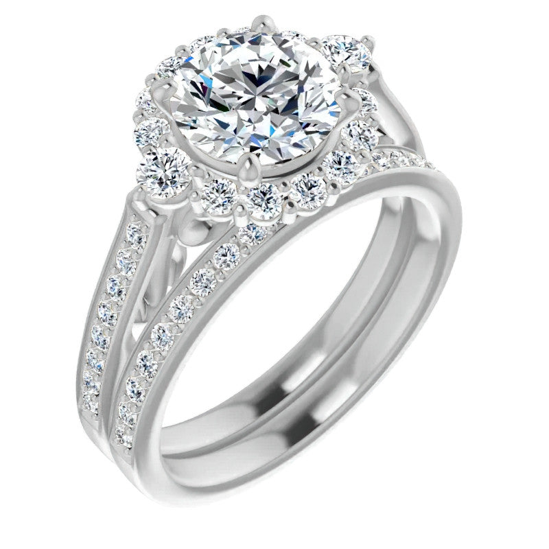 Round Scroll Halo Engagement Ring with Surprise Diamonds