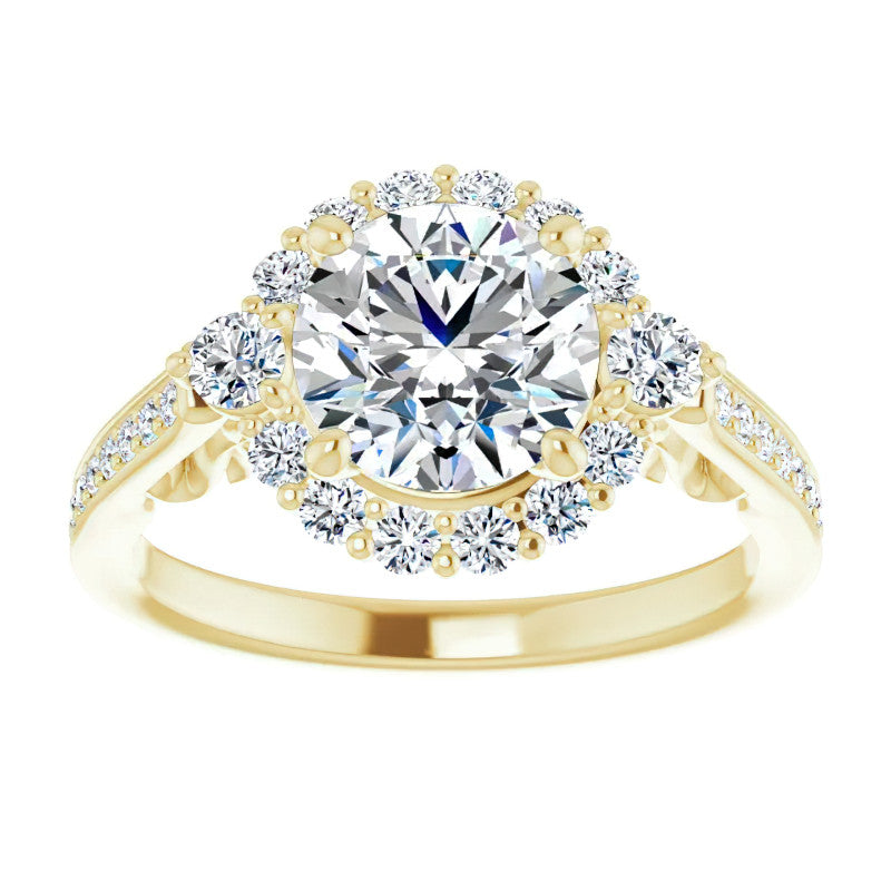 Round Scroll Halo Engagement Ring with Surprise Diamonds